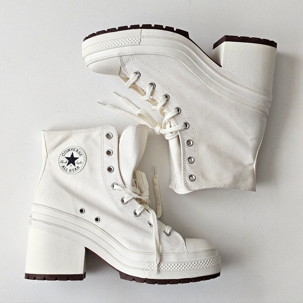 Converse Chuck 70 De Luxe Heel Platform High Top Sneakers Egret Cream Women's 13